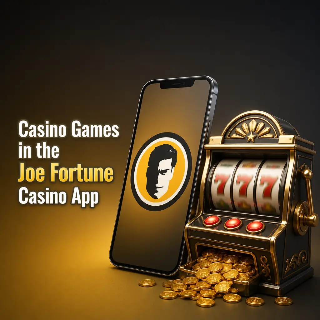Joe Fortune casino app screen showing RTG pokies, jackpots, table games, and live dealer options