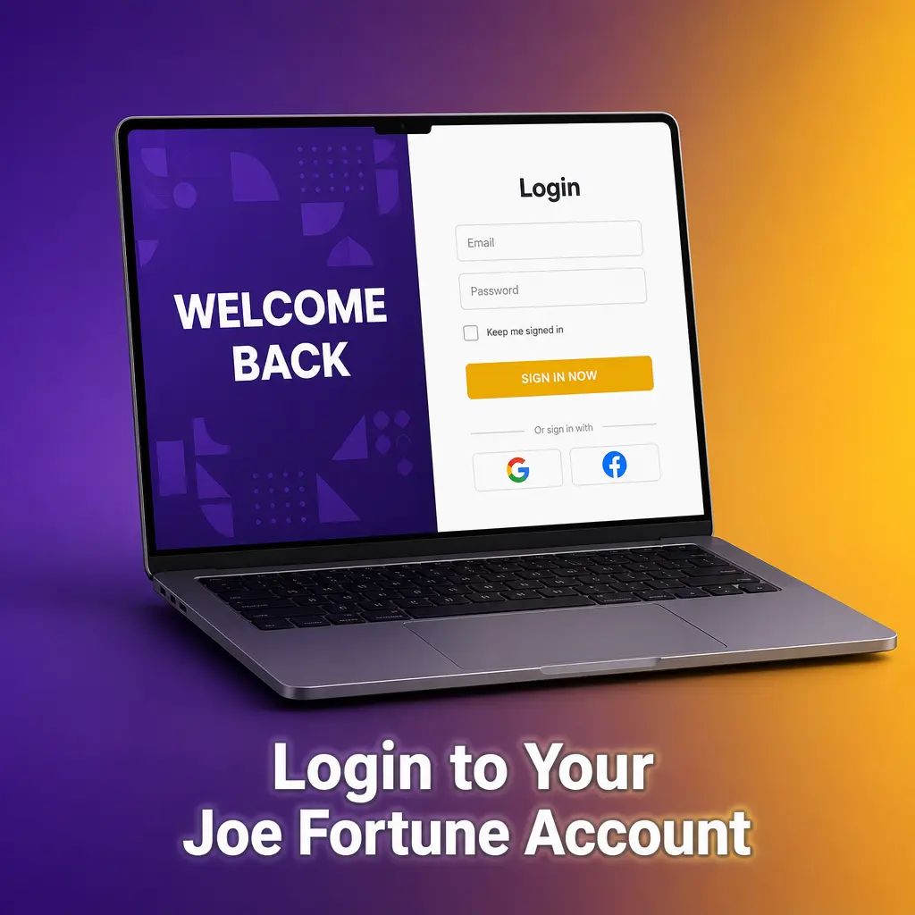 Joe Fortune login screen showing email and password fields for accessing casino and betting account
